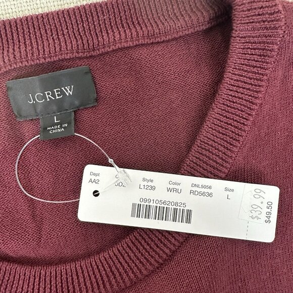 New J. Crew Mens Size Large Burgundy Red Crew Neck Sweater, 100% Cotton - Picture 2 of 5